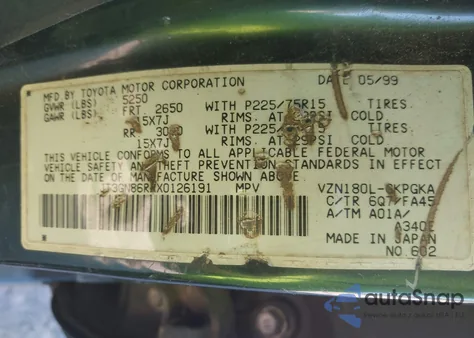 1999 Toyota 4Runner Sr5 V6 from USA, damaged, VIN JT3GN86RXX0126191